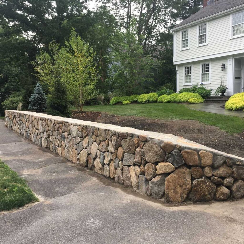 New England Natural Fieldstone Wall - Wellesley MA